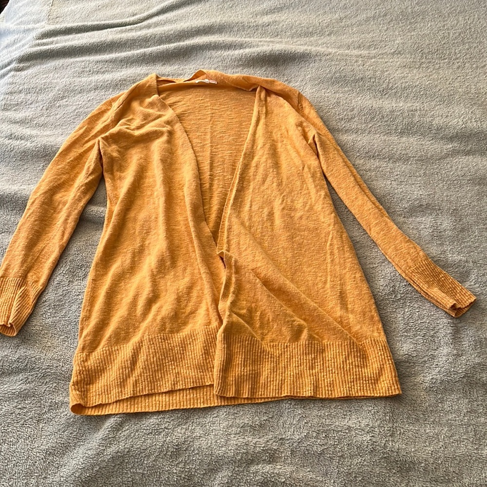 Eileen Fisher Yellow Linen Cotton Blend Open Cardigan